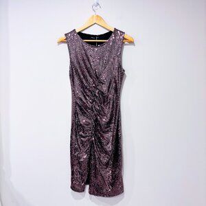 VANESSA SCOTT Pink Sequin Ruched Sleeveless Party Dress | Medium *